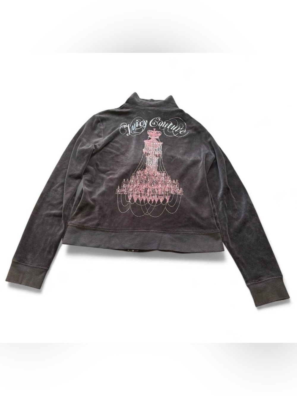 Juicy Couture Charcoal Velour Jacket with Pink Chandelier Back Embroidery